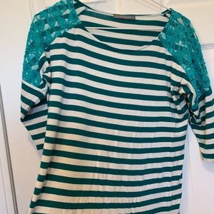 Teal & white medium striped top